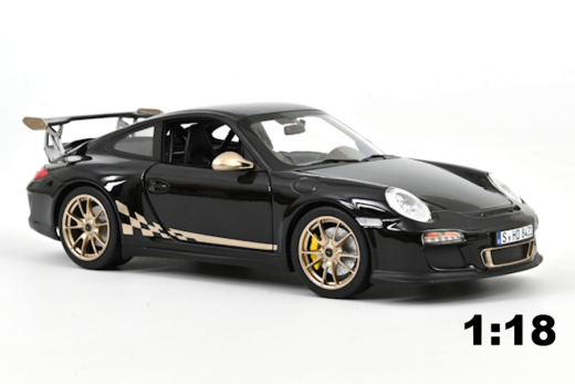 Porsche 911 GT3 RS 2009 schwarz-weiß-gold metallic | Norev | 1:18