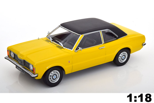 Ford Taunus L mit Vinyldach 1971 gelb/mattschwarz | KK-Scale | 1:18